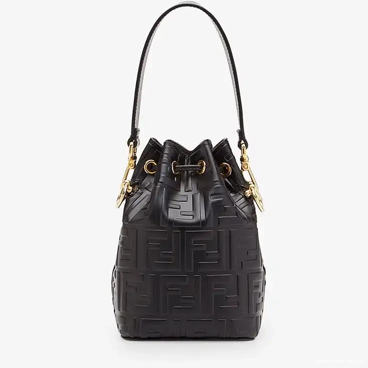 Affordable Fendi Bucket In Bag Tresor FF Mon Black Calf Leather Motif Mini 0507